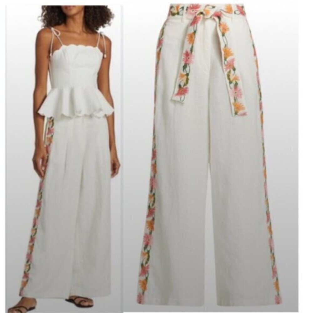 Hannah Artwear Pants Margo Wide Leg Linen in Marguerite White